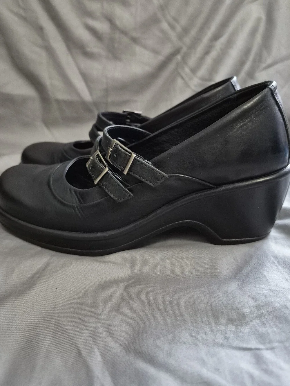 Dansko Babette Mary Jane Black Leather Wedge Heel Shoes Sz 36 (US 5.5/6)